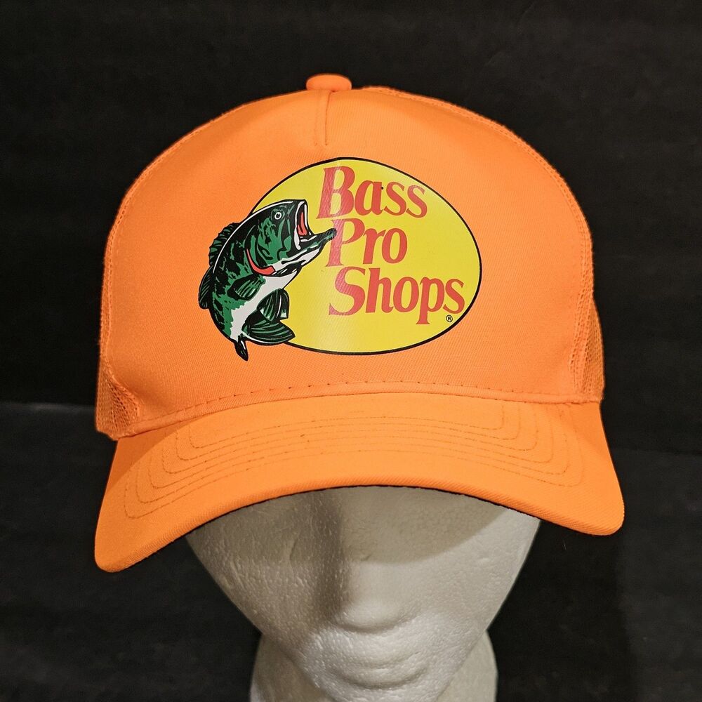 Bass Pro Shops Gone Fishing Hat Bright Orange Mesh Logo Snapback Cap